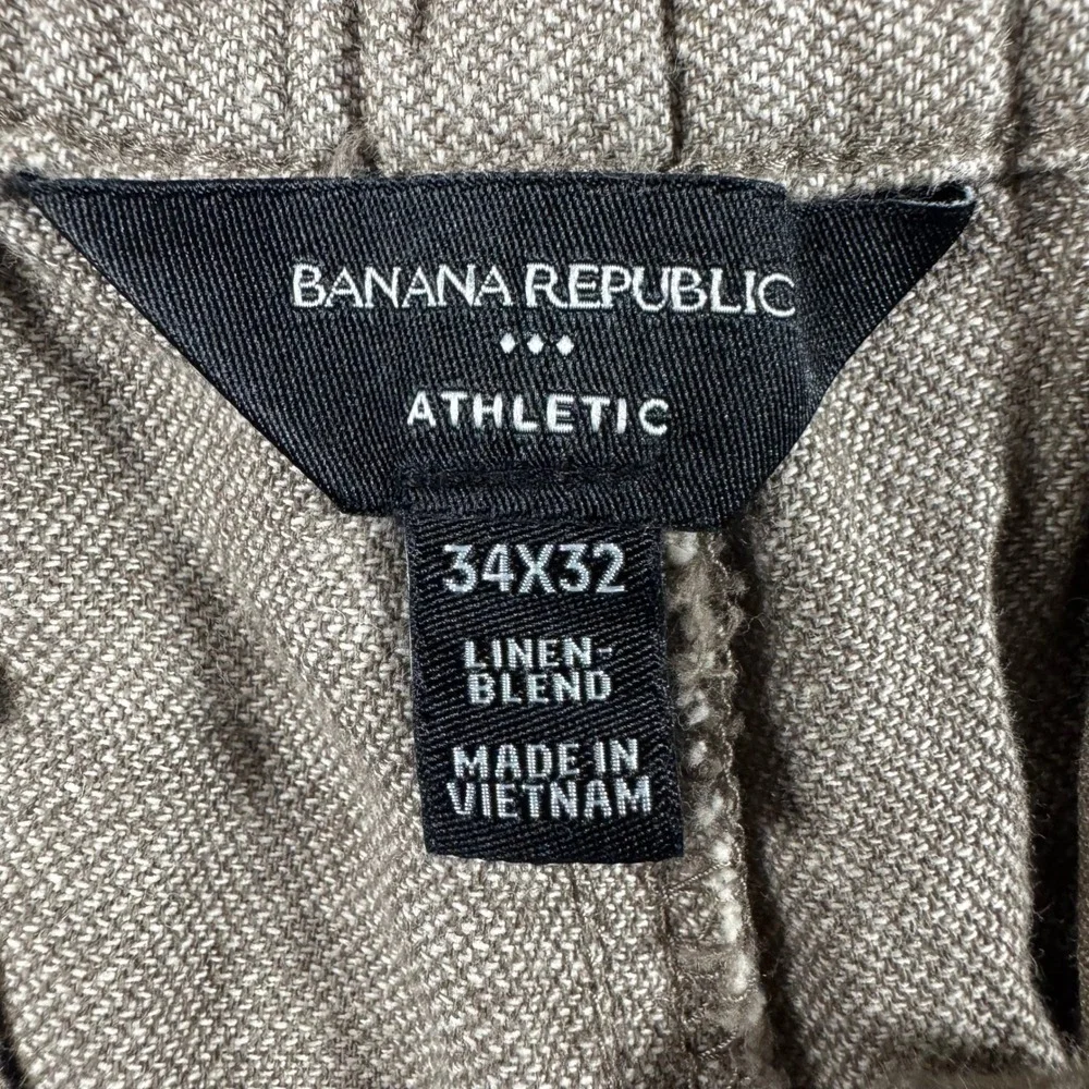 Banana Republic Athletic Pants Mens 34x32 Brown Linen Blend Elastic Waist Chinos